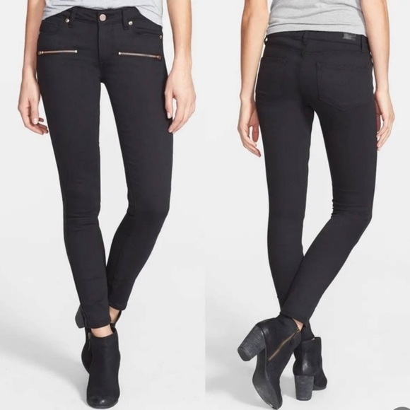 PAIGE Indio Low rise Zip Ultra Skinny Black Overdyed Denim Jeans. NWOT - Picture 1 of 11